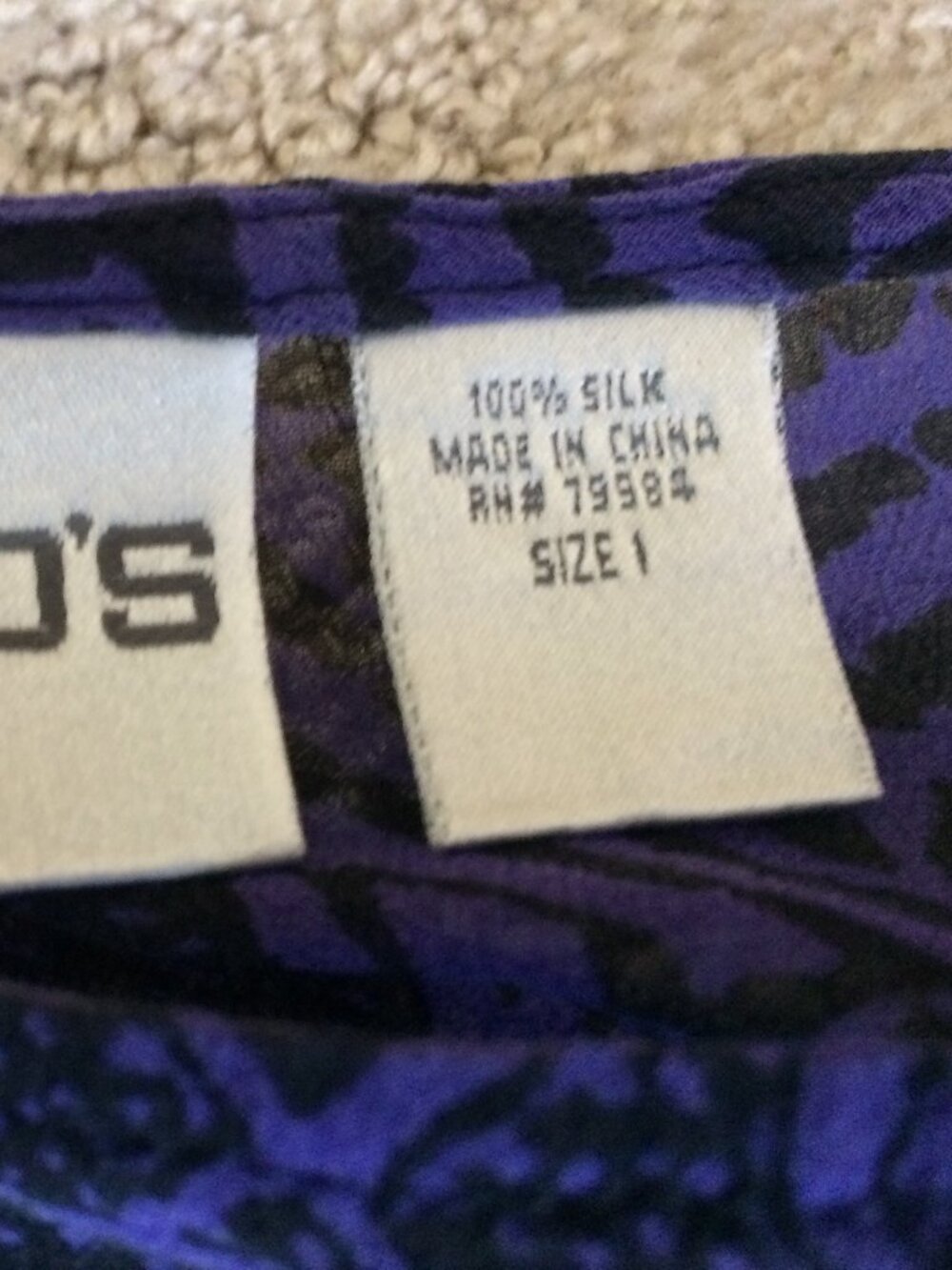Chico’s Black and Purple Long Sleeve Sheer Silk Asymmetrical Top - Picture 12 of 16